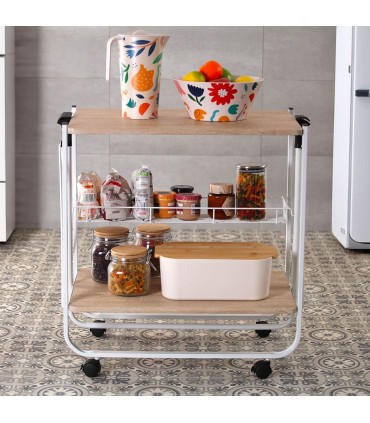 Table roulante pliable blanc et bois 68x40x70cm