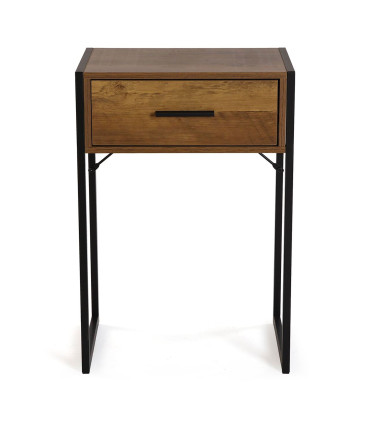 Table de chevet bois et métal noir 1 tiroir 41x30x60cm