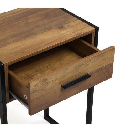 Table de chevet bois et métal noir 1 tiroir 41x30x60cm