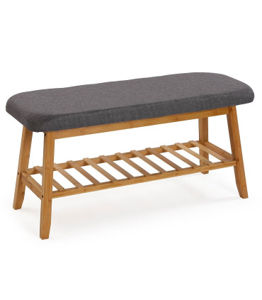 Banquette d'entrée pour chaussures en bois et tissu gris 90x34x44cm