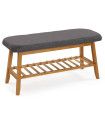 Banquette d'entrée pour chaussures en bois et tissu gris 90x34x44cm