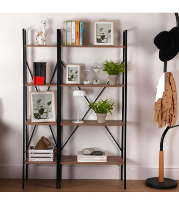 Shelf Wood and Black Metal 63x32x148cm