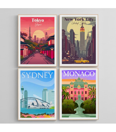 Set of 4 Wall Decoration cities 30x40cm