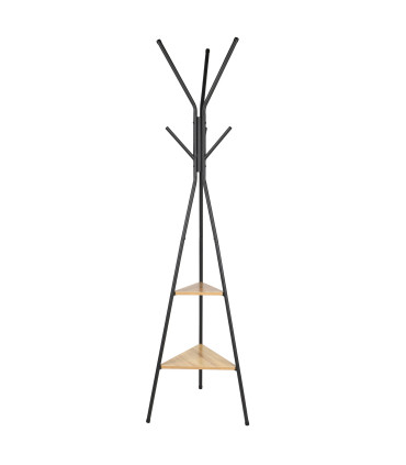Portemanteau sur pied métal noir et 2 étagères 49x49x180cm