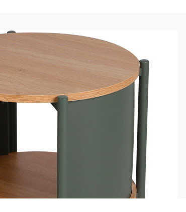 Table de chevet ronde métal vert et bois 2 niveaux 44x44x44cm