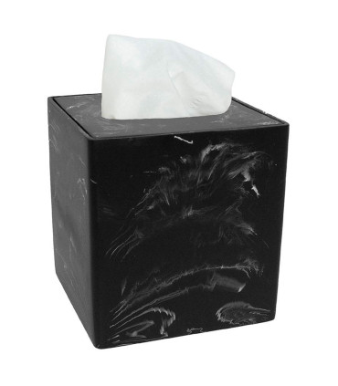 Boîte à mouchoirs carrée polypropylène effet marbre noir 13.5x13.5x14.5cm