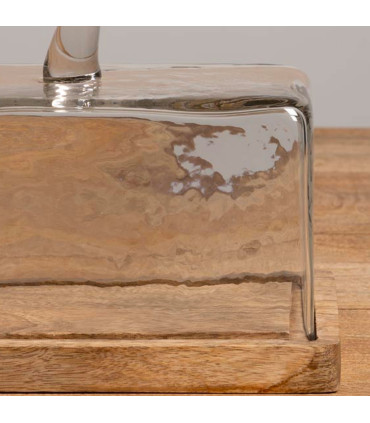 Plat à cake en bois de manguier avec cloche en verre 14x32x14cm