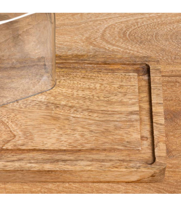 Plat à cake en bois de manguier avec cloche en verre 14x32x14cm