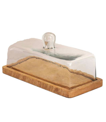 Wood Cake Stand with glass bell 30x30x19cm