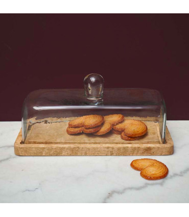 Wood Cake Stand with glass bell 30x30x19cm