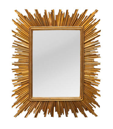 Miroir convexe rectangulaire en résine dorée soleil 23.5x28.5cm
