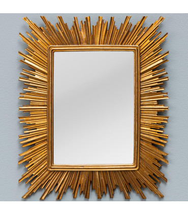 Miroir convexe rectangulaire en résine dorée soleil 23.5x28.5cm