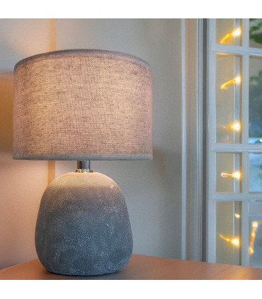 Lampe à poser en céramique grise et abat-jour beige 20x20x28cm
