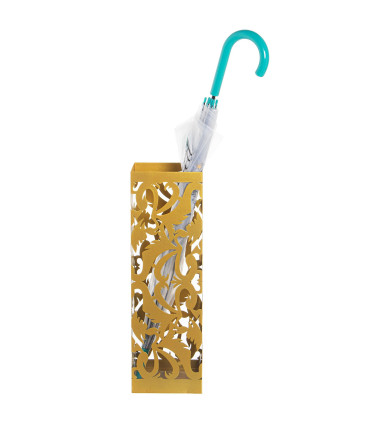 Porte parapluie carré en métal ajouré doré 15.5x15.5x49cm