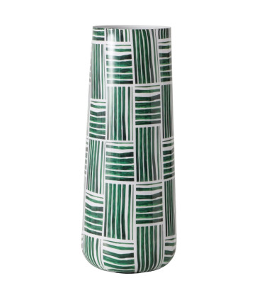 Vase design en fer émaillé vert et blanc 19x19x50cm