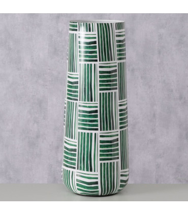 Vase design en fer émaillé vert et blanc 19x19x50cm