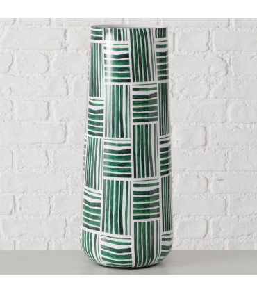 Vase design en fer émaillé vert et blanc 19x19x50cm