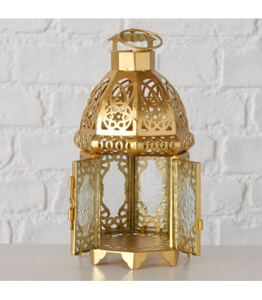 Gold metal lantern 10x10x21cm