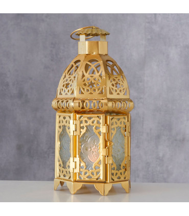 Gold metal lantern 10x10x21cm