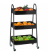 Black Kitchen Storage Trolley on Wheels 3 Shelves 44x31.5x79.5cm