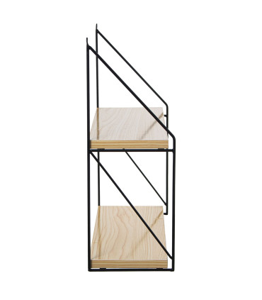 Wall Shelf Black Metal and Wood 3 Shelves 42x15x66cm