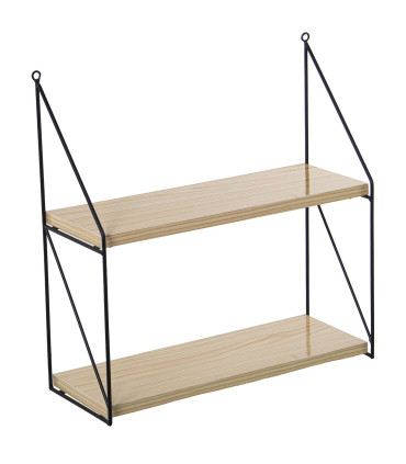 Wall Shelf Black Metal and Wood 3 Shelves 42x15x66cm