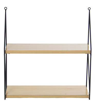 Wall Shelf Black Metal and Wood 3 Shelves 42x15x66cm