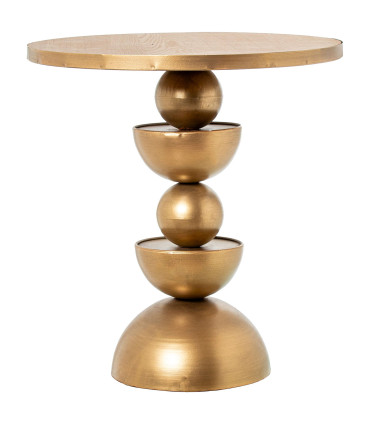 Side Table Golden Metal and wood 46x46x49cm
