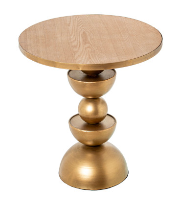 Side Table Golden Metal and wood 46x46x49cm