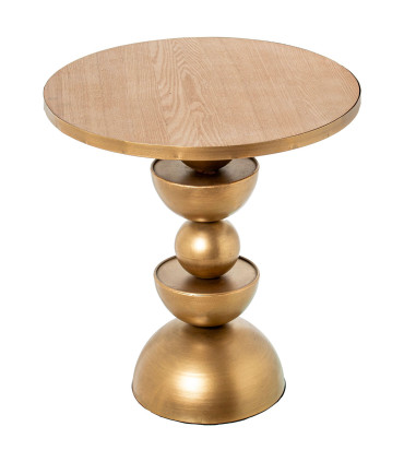 Table d'appoint en métal doré et plateau bois 46x46x49cm