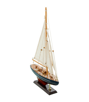 Bateau à voiles décoratif bois et bleu 30x6,5x43cm