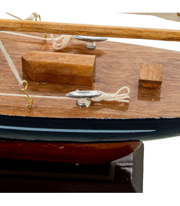 Bateau à voiles décoratif bois et bleu 30x6,5x43cm