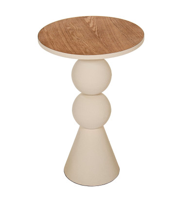 Table d'appoint design blanche et plateau bois 41x41x64cm