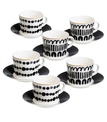 Set de 6 tasses en céramique noire et blanche 100ml