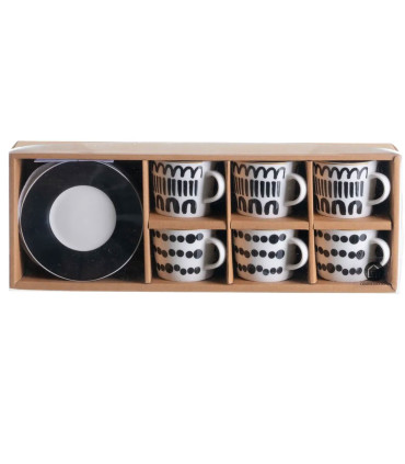 Set de 6 tasses en céramique noire et blanche 100ml