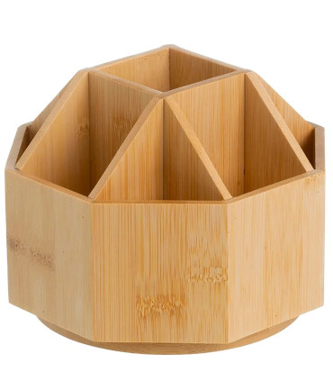 Organiseur rangement maquillage bambou rotatif 17x17x12cm