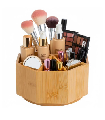 Organiseur rangement maquillage bambou rotatif 17x17x12cm