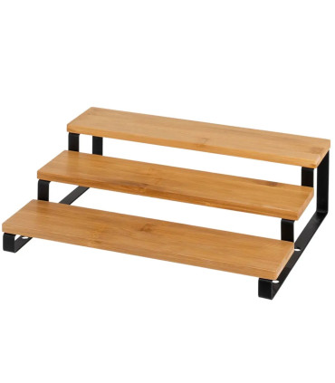 Étagère pour pots à épices métal noir et bambou 32x24x9.5cm