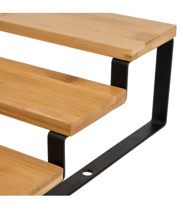 Étagère pour pots à épices métal noir et bambou 32x24x9.5cm