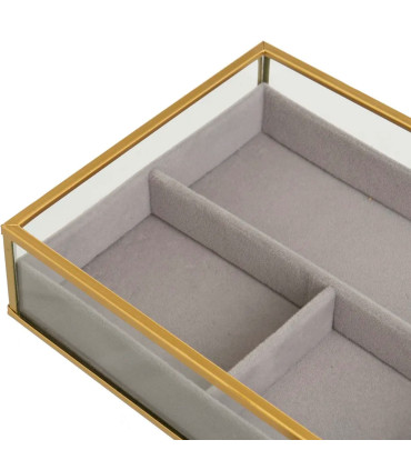 Set de 2 plateaux à bijoux verre et métal noir et doré 25x14x4.5cm