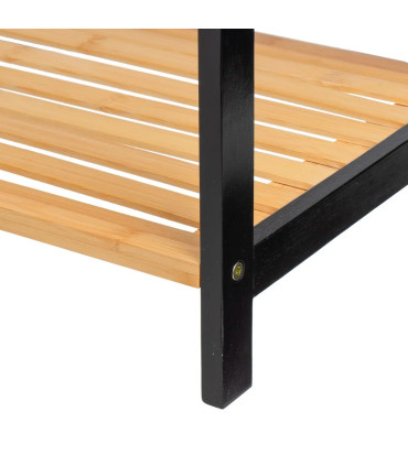Porte serviette sur pied en bambou noir avec étagère 51x31x85cm