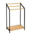 Porte serviette sur pied en bambou noir avec étagère 51x31x85cm