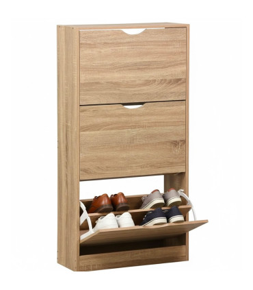 Meuble à chaussures bois 3 placards 60x24x115cm
