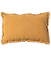 Coussin lin et coton jaune moutarde à franges 30x50cm