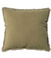 Coussin carré lin et coton vert à franges 40x40cm