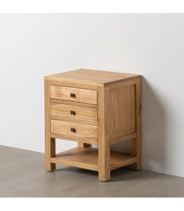 Table de chevet en bois de mindi 3 tiroirs 45x35x55cm