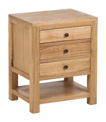 Table de chevet en bois de mindi 3 tiroirs 45x35x55cm