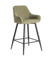 Tabouret de bar tissu vert et métal noir 47x47x93cm