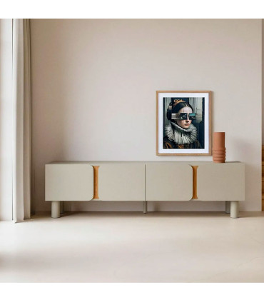 TV Stand White acacia  Wood and white marble 141x41x45cm