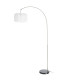 Lampadaire arc métal argenté, marbre noir et suspension tissu beige 100x37x197cm